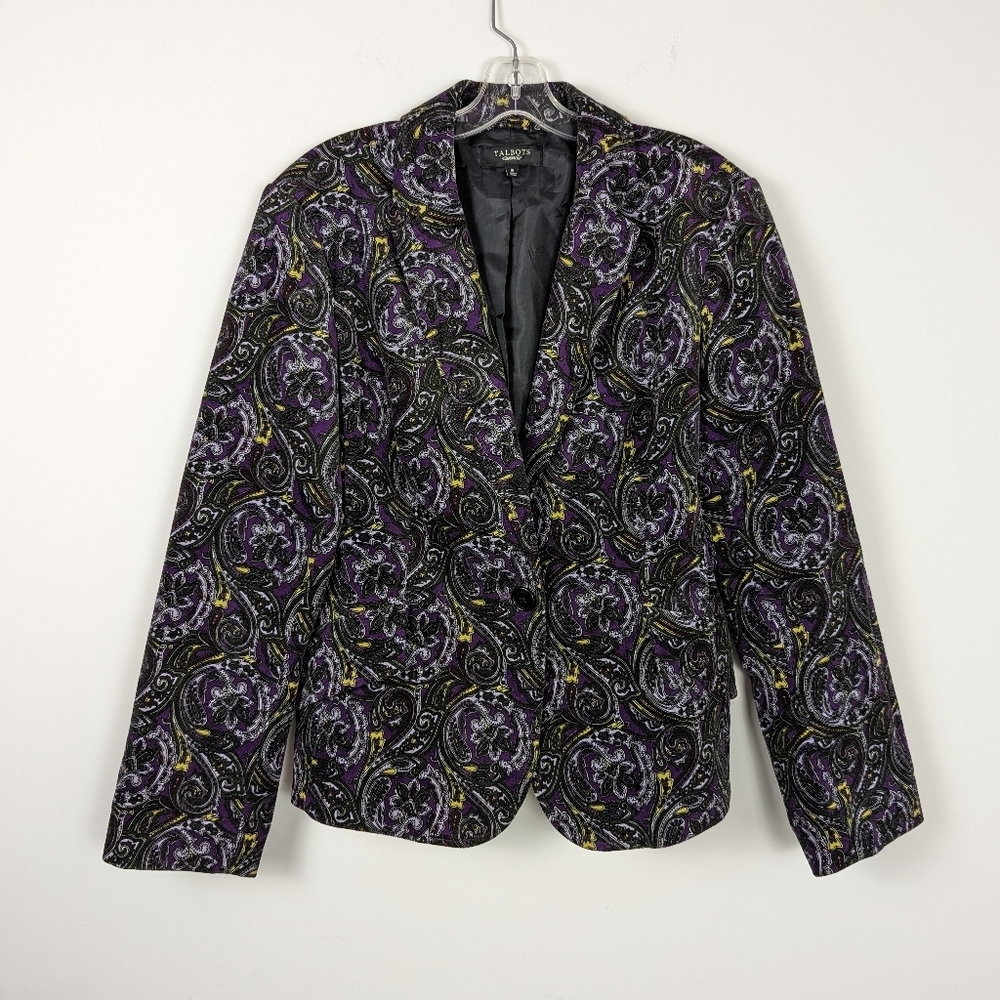 Talbots Exclusive Paisley Print Blazer - Purple and Black, Size 16 Velvet Velour